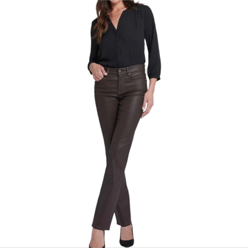 NYDJ‎ Marilyn STRAIGHT Leg Cordovan Coated Jeans Plus Size 16 P Petite New!